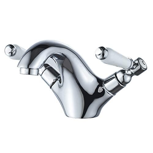 Image of Dual Lever Basin Mixer taps,Luckyhome Bathroom Sink Mixer taps Chrome hot and Cold Faucet Solid Brass Valve Body