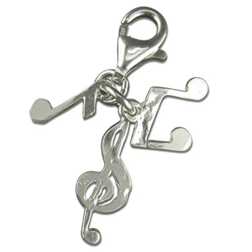Image of Music Notes & Treble Clef Sterling Silver Clip On Charm Pendant with Lobster Clasp for Women - Compatible with Thomas Sabo Charms Bracelet - Women's Clasp Charms
