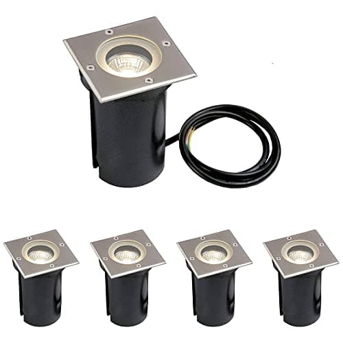 Image of National Lighting Buried Uplighters - Pack of 4 Recessed Ground Lights - IP65 Weatherproof Walk Over Decking Lights - Square Outdoor Lights - 50W 240V Halogen or LED GU10 (Not Included)