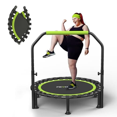 Image of ZCMHAXJ Foldable Mini Trampoline, 40" Rebounder Trampoline for Adults & Kids, 450lbs Capacity with U-Shaped Adjustable Bar, Indoor Fitness Workout Exercise Equipment