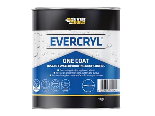 Image of Everbuild Evercryl One Coat Instant Waterproofing – Suitable for Roofs, Gutters and Gulleys – Translucent – 1kg