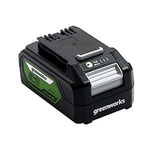 Image of Greenworks 24V Battery. Original Greenworks Rechargeable Powerful Battery. Suitable for All 24V Garden Tools. 4 Ah Lithium-Ion Battery. Fast Charging, 3-Stage LED charge level. 2 Year Warranty G24B6