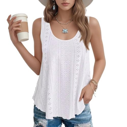 Image of SEDEX Womens Tops, Summer Tops for Women UK Ladies Sleeveless Vests Round Scoop Neckline Swing Vest Tops Loose Fit Tanks Casual Basic Vest（White,L）