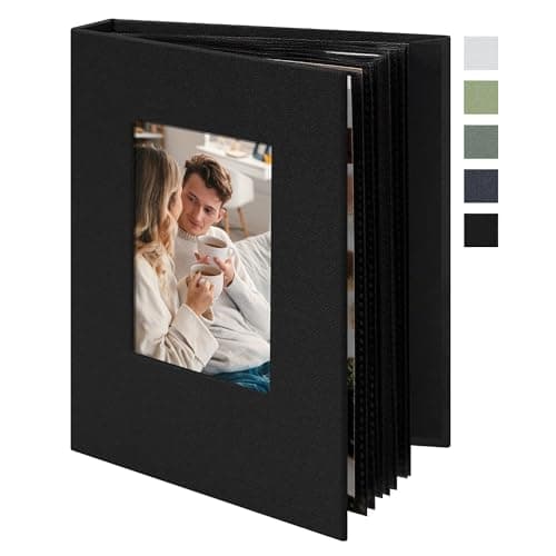 Image of Remowith 6x4 Photo Album Slip in 24 Pockets, Linen Fabric Cover Photo Book with Customisable Cover Window, Acid-Free Slip-in Pockets for Family, Travel, Baby & Memory Storage,Black