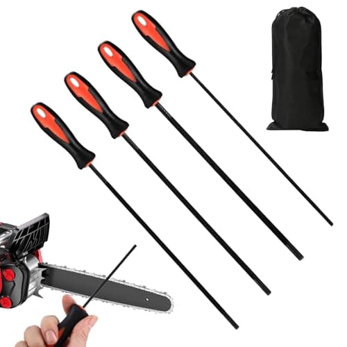 Image of 4 PcsChainsaw Files, Round Chain Saw Sharpener Tool, Professional Chainsaw Sharpener Files, Chainsaw Chain Sharpening File with Non-Slip Handle, 3.2mm/4.0mm/4.8mm/5.5mm, with Storage Bag