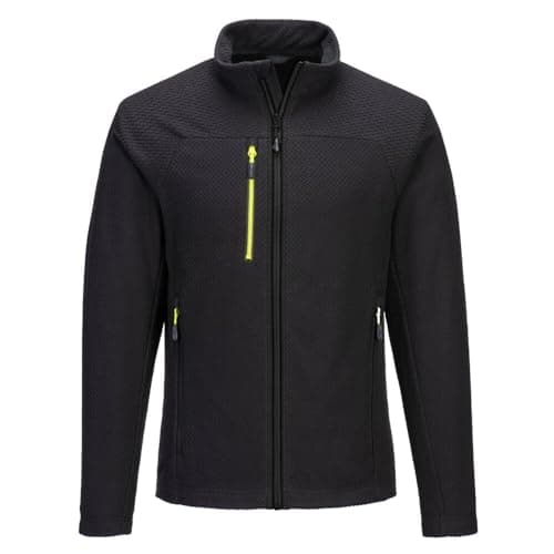 Image of Portwest EV480 EV4 Textured Fleece Jacket Warm Breathable Stretch Fit Moisture-Wicking Zipper Pockets Lightweight Work and Outdoor Mid-Layer, Black, XL