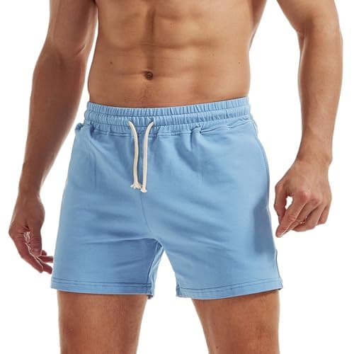 Image of AIMPACT Mens Jogger Shorts 5 Inch Mens Sweat Shorts Elastic Waist Shorts Drawstring Cotton Casual Shorts with Pockets (Blue-L)