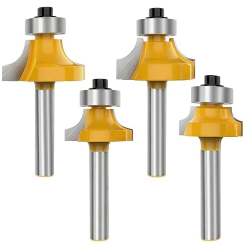 Image of CM-UHNM 1/4 Inch Shank Round Over Edging Router Bit Set,4Pcs Roundover Router Bit Set Woodworking Milling Cutter-1/8" 1/4" 3/8" 1/2"Radius Cutter Set