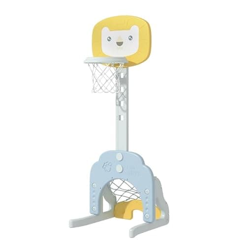 Image of iZEL Kids Basketball Hoop Kids Set-3 in 1 Toddler Basket Ball for Children-Indoor and Outdoor Sports Game Soccer Ball & Golf Stand-Baby Boys, Girls Home, Garden Activity Portable Gift (Yellow Lion)