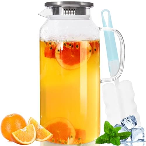 Image of Yirilan Water Jug with Lid, 2.0 Litre Glass Water Jug, Hot and Cold Glass Pitcher Jug, Fridge Water Jug with Cleaning Brush, Water Carafe, Tea Pitcher, Beverage Pitchers