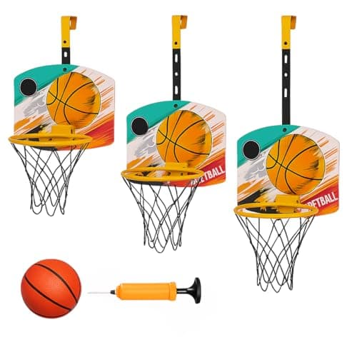 Image of Toyana Kids Wall Mounted Basketball Hoop Set, Height Adjustable Over Door Mini Basketball Net with Backboard, Ball Pump & Rim Net, Portable Indoor Outdoor Sports Game Toy Gift for Boys & Girls Age 3+