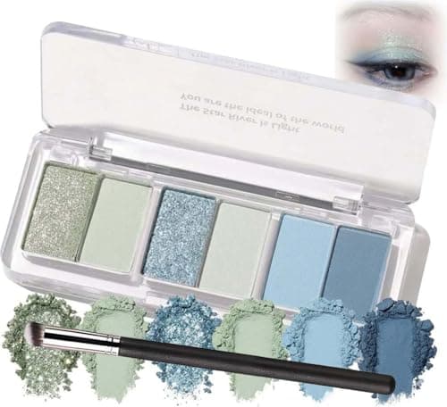 Image of Blue Ocean Eyeshadow Palette 6 Color Eye Shadow with Brush Blendable Long Lasting Multi Finish Shades Compact Travel Friendly Design Glitter Matte Shimmer Makeup Palette (Blue Ocean)