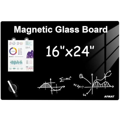 Image of AFMAT Magnetic Glass Dry Erase Board 40x60 cm, Modern Memo Board, Wall Mounted Tempered Glass Whiteboard Frameless for Home, Office, Kitchen, Black, GB05