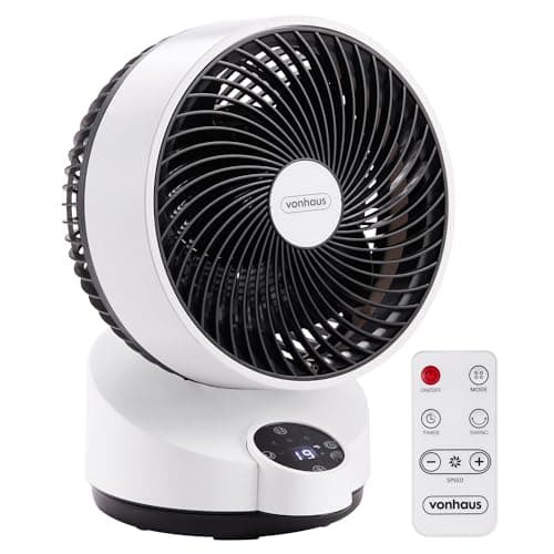 Image of VonHaus Air Circulator Fan – Desk Fan with 3 Speeds, Three Modes, Remote Control, 12hr Timer, 65° Oscillating, Quiet Operation, LED Display, 3 Blades – Cooling for Home, Office, Living Room, Bedroom
