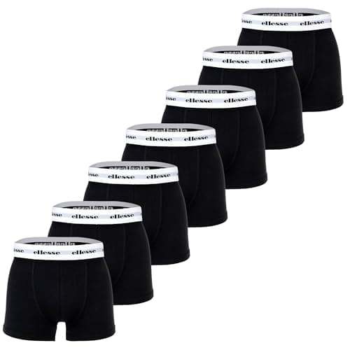 Image of Ellesse Men's Boxer Shorts, Pack of 7 - Yema Boxer Shorts, Logo Waistband, Without Fly, Cotton Stretch, Black 2, XL