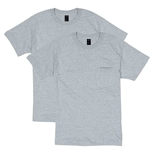 Image of Hanes Men's Heavyweight Pocket T-Shirt, Beefy-T Full-Cut Cotton Pocket Tee for Men, Crewneck T-Shirt for Men, 1 or 2 Pack, Light Steel - 2 Pack, Large
