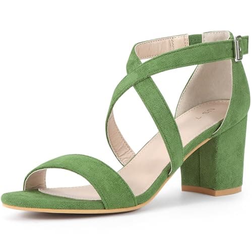 Image of Allegra K Women Open Toe Cross Strap Mid Block Heel Sandals Olive Green 4 UK/Label Size 6 US