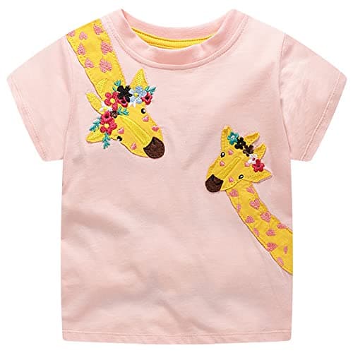 Image of Giraffe T-Shirt for Kids Girls Cotton Short Sleeve Summer Tee Top Toddler Baby School Shirts Clothes Age 3-4 Years