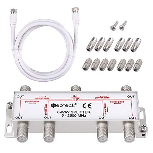 Image of Neoteck 6 Way Satellite TV Aerial Splitter Kit - F Connector Male to Female with 1.5m Coax Cable