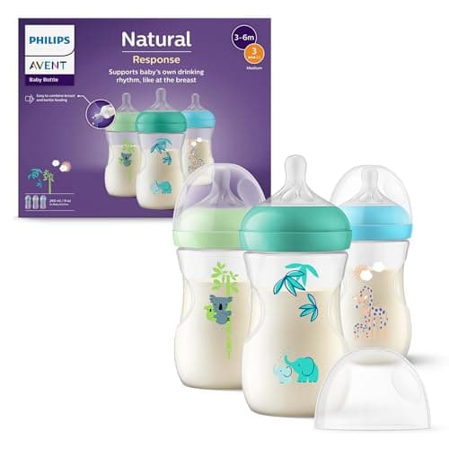 Image of Philips Avent Natural Response Baby Bottles 9oz/260 ml with Medium Flow Teats (Flow 3), 3 Pack, with Tropical Hangout Design, SCY903/73