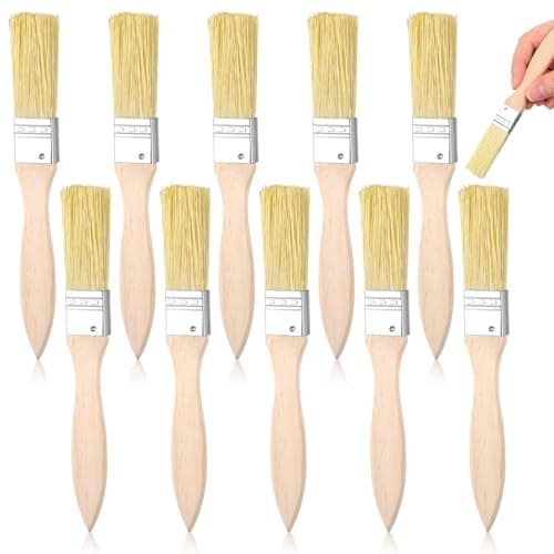 Image of 10 Pack 1 Inch Paint Brushes, Disposable Bristles Chip Brush Set, Small Flat Paint Brushes with Wooden Handle for Woodwork Wall Surface Edging Corner Glue Stain Home DIY