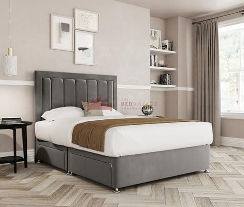 Image of Knareborough Single (3ft) Divan Bed with Mattress, Headboard & 2 Drawers | Grey Plush Fabric | Premium British Timber | Sustainable Handcrafted Design