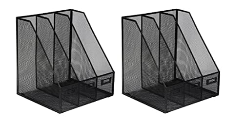 Image of Osco Black Wiremesh Triple Magazine Rack 2 Pack, Folder Storage, File Organiser, 3 Sections Desk Tidy, Document Holder, Office Desktop Organiser, Paper Storage, Home Office Accessories