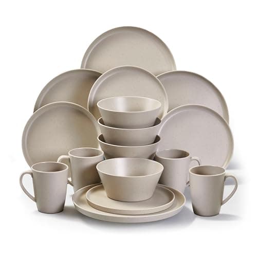 Image of Hi-Gear 16 Piece Melamine Tableware Set with Dinner Plates, Side Plates, Bowls & Mugs, Lightweight and Sturdy, Easy to Clean, Picnic Set, Camping Dinner Set, Outdoor Tableware