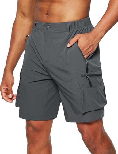 Image of JustSun Mens Cargo Shorts Casual Summer Outdoor Hiking Shorts Men with Pockets Quick Dry Lightweight Golf Walking Work Shorts for Men Elasticated Waist Grey M