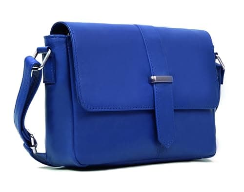 Image of Hudson & James Designer Genuine Leather Women Ladies Travel Satchel Everyday Crossover Cross body Work Mobile Shoulder Handbag Bag (Royal Blue)
