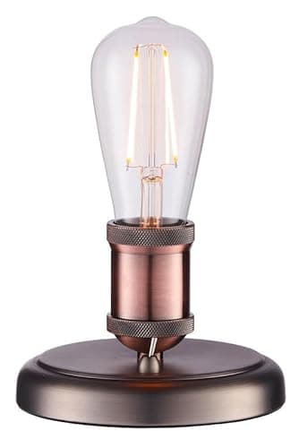 Image of National Lighting Maddox E27 Small Table Lamp Pewter & Copper Finish – Adjustable Head Industrial Retro Style Bedside Light with On/Off Base Switch – 40W Max LED or Halogen Compatible IP20 Rated