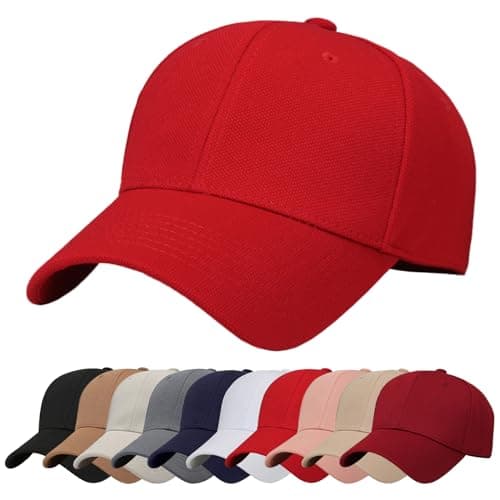 Image of Baynetin Plain Baseball Cap, Unisex Adjustable Breathable Anti UV Outdoor Travel Sun Hat Golf Cap (Red)