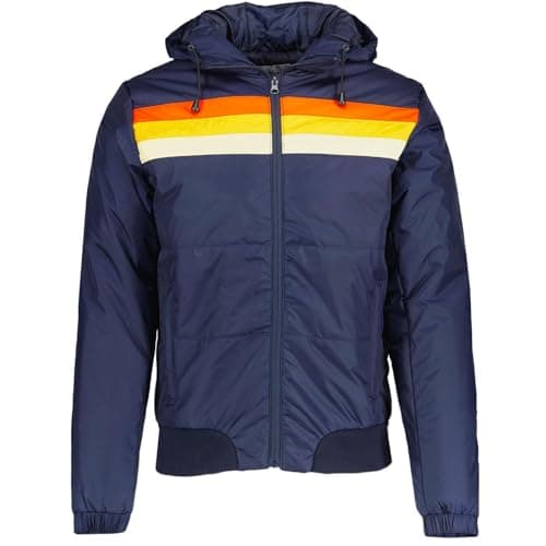 Image of Madcap England Men's Retro 70s 80s 1970s 1980s Vintage Style Padded Hooded Zip Fasten Ski Jacket Anorak Edge II MC336B (UK, Alpha, L, Regular, Regular, Navy Blazer)
