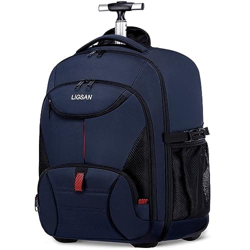 Image of LIGSAN Travel Backpack with Wheels 55x36x25 cm, Rucksack on Wheels Large Wheeled Laptop Backpack Carry on Backpack with Wheels Laptop Trolley Bag on Wheels Business Hand Luggage Suitcase, Blue