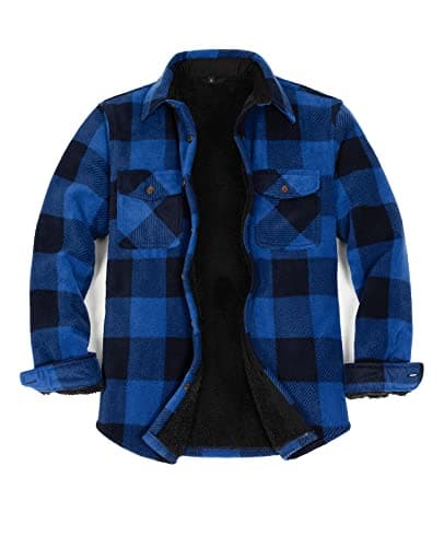 Image of ZENTHACE Mens Plaid Jacket Shacket Fleece Lined Flannel Shirt for Men Sherpa Lined Flannel Jackets Coat Outdoor Work Blue Black XXL