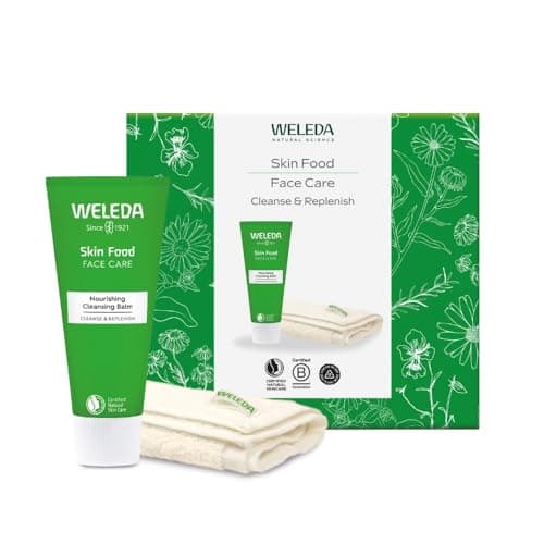 Image of Weleda Skin Food Face Care Gift Set, 2in1 Skin Care Set - Skin Food Cleansing Balm, Daily Cleansing Ritual Card & Wash Cloth, for Women & Men, Certified Natural