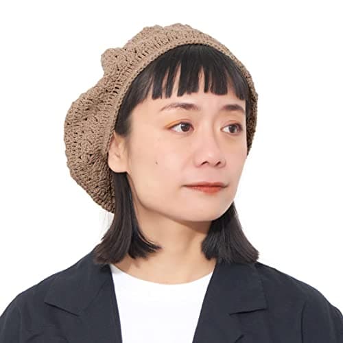 Image of CHARM Womens Mens French Beret Hat - Summer Hand Knitted Ladies Hats 100% Cotton Beanie Berets Crochet Caps Beige