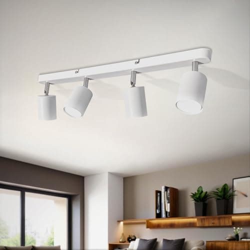 Image of Sweier White 4-Way Rotatable GU10 Ceiling Spotlight Bar - 5W Adjustable LED Light with 6000K Cool White Bulb, Ceiling/Wall Mounted