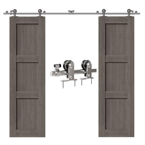 Image of CCJH 5FT/152cm Stainless Steel Sliding Barn Wood Door Hardware Track Kit Top T Mount Roller Hanger Set for Double Door
