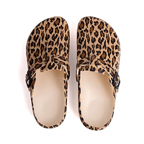 Image of ERLINGO Women's Leopard Print Garden Clogs, Ladies Clogs Slippers Shoes, Size 6 UK, Comfortable, Lightweight, Breathable, Anti-Slip, Multi-Use for All Seasons