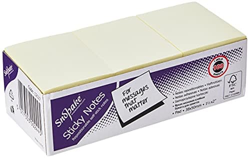Image of Snopake 50 x 38 mm Yellow Sticky Notes [Pack of 12, 100 Sheets per Pad ] 12127