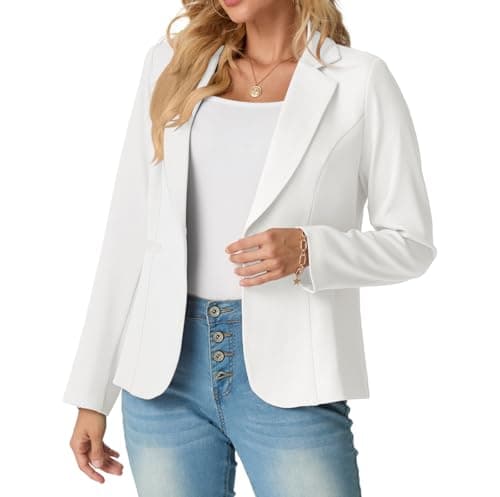 Image of GRECERELLE Womens Blazer Suit Long Sleeve Ladies Jackets Casual Elegant Work Office Blazers Work,Wedding with Buttons Pockets for Women UK 8-20 (White, 10)