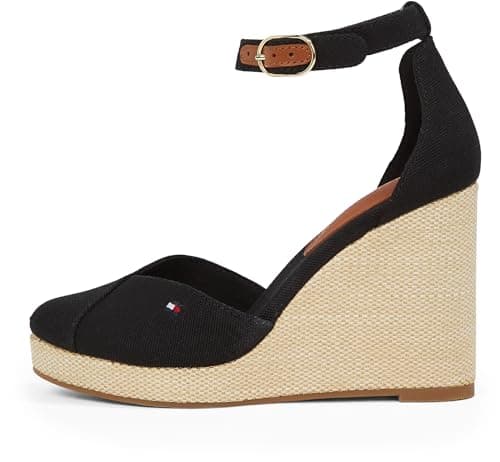 Image of Tommy Hilfiger Women’s Flag Closed Toe Espadrilles with Ankle Strap, Black (Black), 5