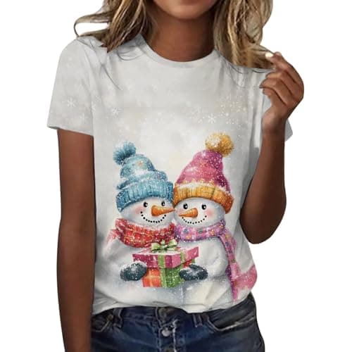 Image of Funny Xmas T-Shirt - Merry Christmas Top - Women's Casual Holiday Tee (White, L)