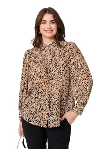 Image of Izabel London Animal Print High Neck Loose Fit Blouse for Women UK with Long Sleeves and Metallic foil Print.