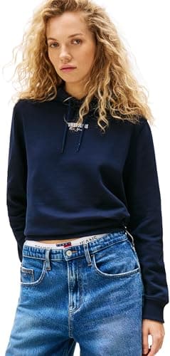 Image of Tommy Jeans Women's Tjw Reg Ess Logo 2 Hoodie Ext Dw0Dw20943 Pullover, Blue (Dark Night Navy), XL
