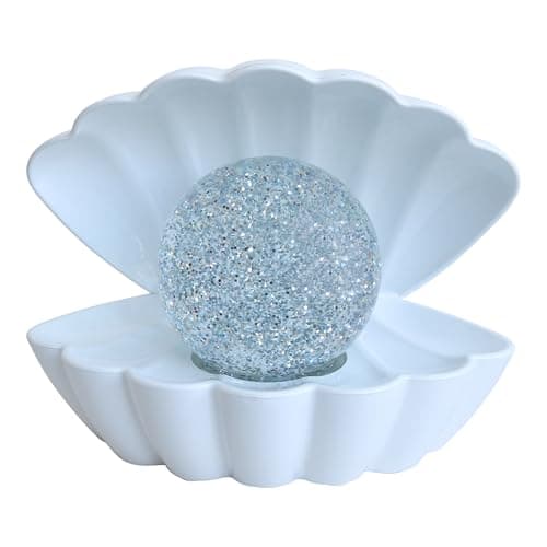 Image of L & P Home & Gifts Lesser & Pavey White Glitter Pearl Seashell Colour Changing Mood Light (LP49420)