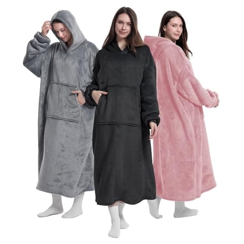 Image of Roe Tenpo Wearable Blanket Hoodie, Oversized Hoodie Women and Men, Super Soft Warm Cozy, Thick Flannel Sherpa Hoodie Blanket with Sleeves and Giant Pocket (Black)