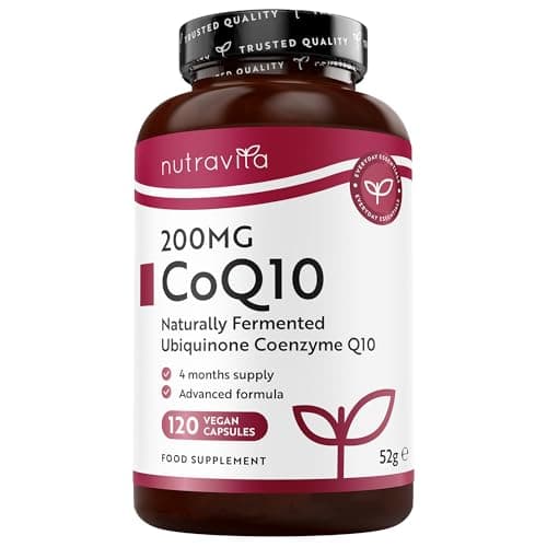 Image of Nutravita CoQ10 Supplement - 120 Vegan CQ10 Capsules - CoQ10 Ubiquinol 200mg - Naturally Fermented Q10 Ubiquinone 200mg - Coenzyme Q10 High Strength - Co Enzyme CQ10 - Co Q 10 Supplement - UK Made