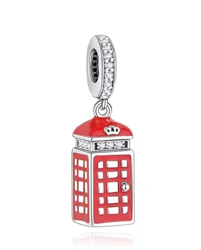 Image of Red London Telephone Box Charm 925 Silver Charm Compatible with Pandora Charms, Trollbeads, Chamilia, Biagi and Many Other UK Charm Bracelets.